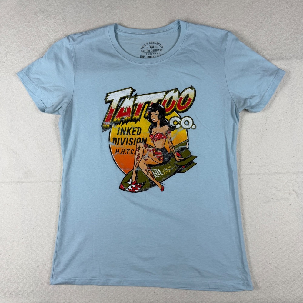 Hart & Huntington Tattoo Co Inked Division Pin-Up Girl‎ Blue Graphic Tee XL